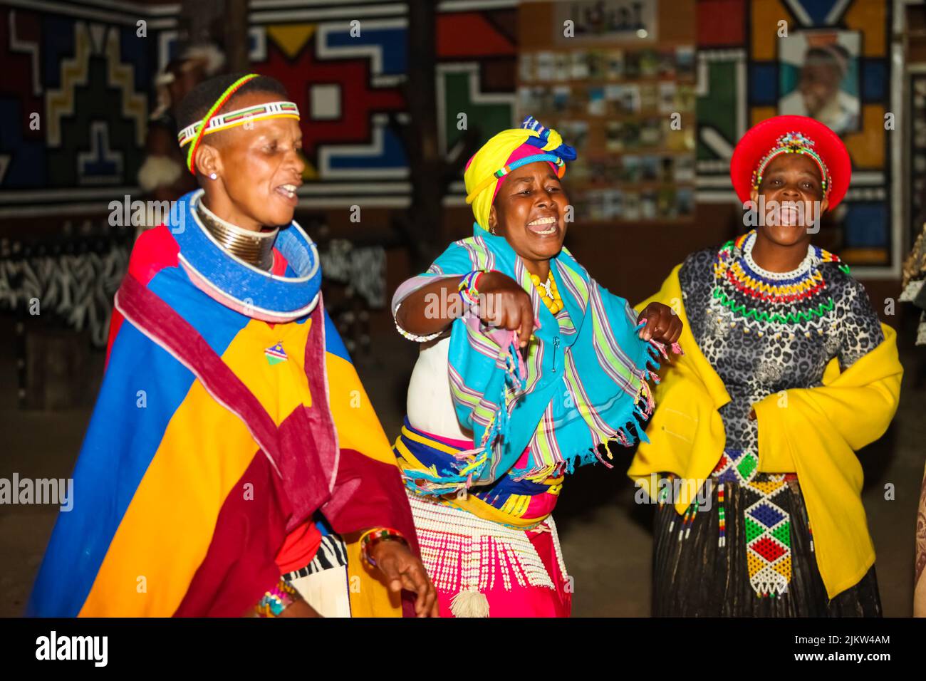 The African women performing dance in traditional garb in Johannesburg
