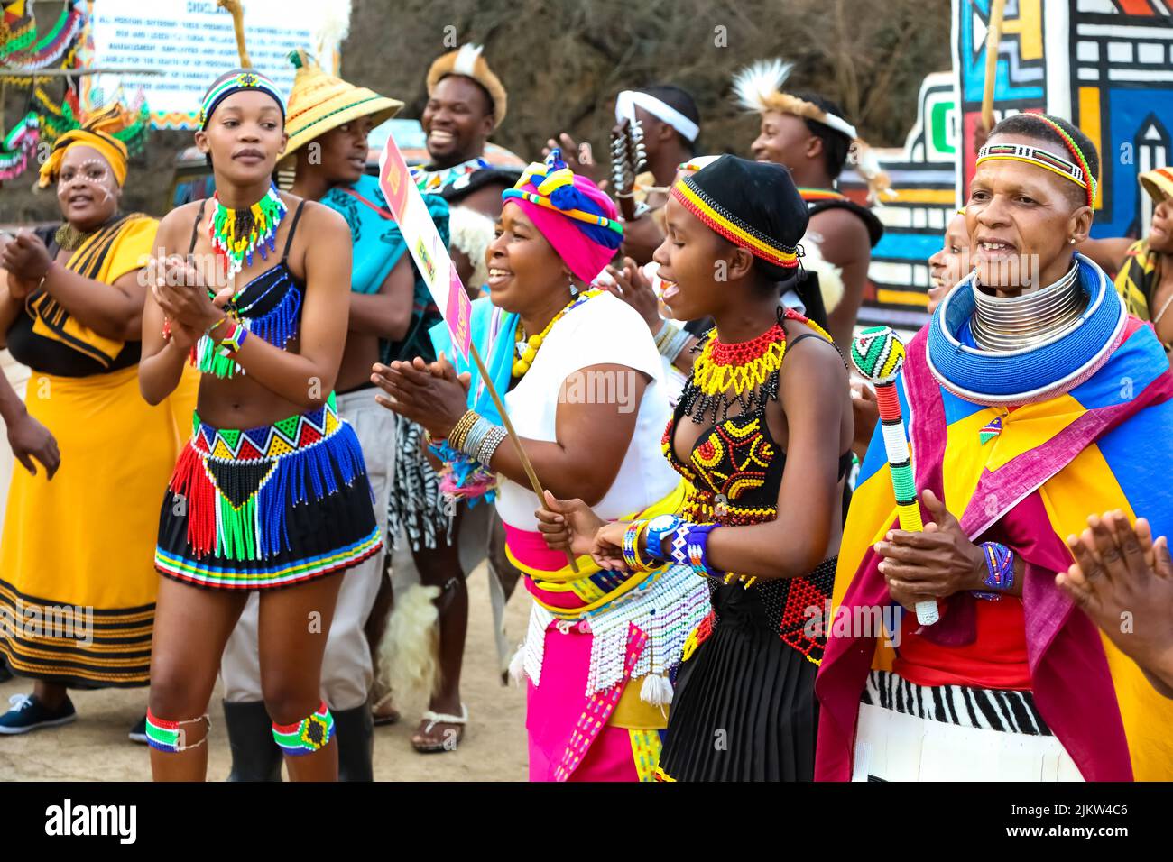 The African women performing dance in traditional garb in Johannesburg