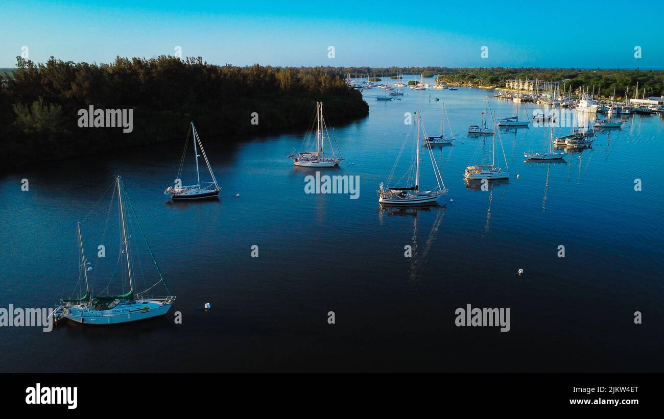 An aerial view of parked sailboats in the harbor Stock Photo - Alamy