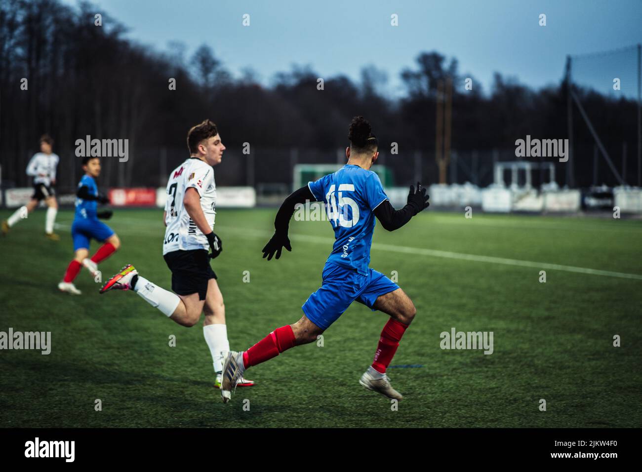 The Young footballers playing the match Karlslund vs Orebro in 2022 Stock Photo