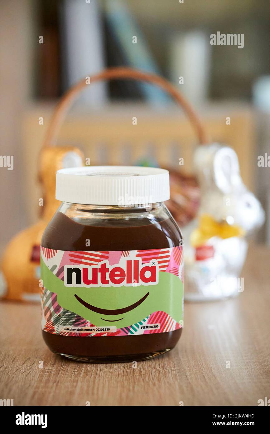 A large glass jar of Nutella hazelnut and chocolate Stock Photo Alamy