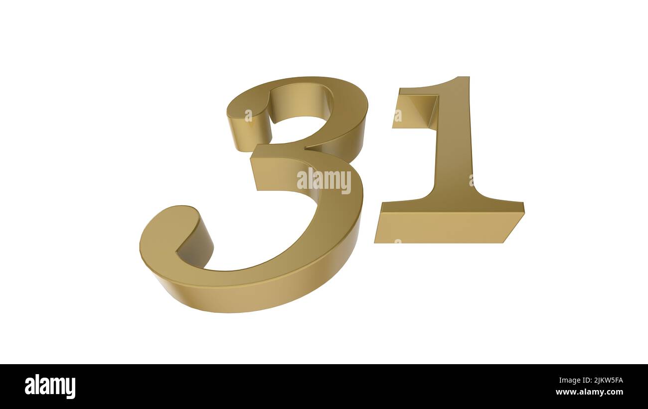 gold 31 number 3d illustration render Stock Photo - Alamy