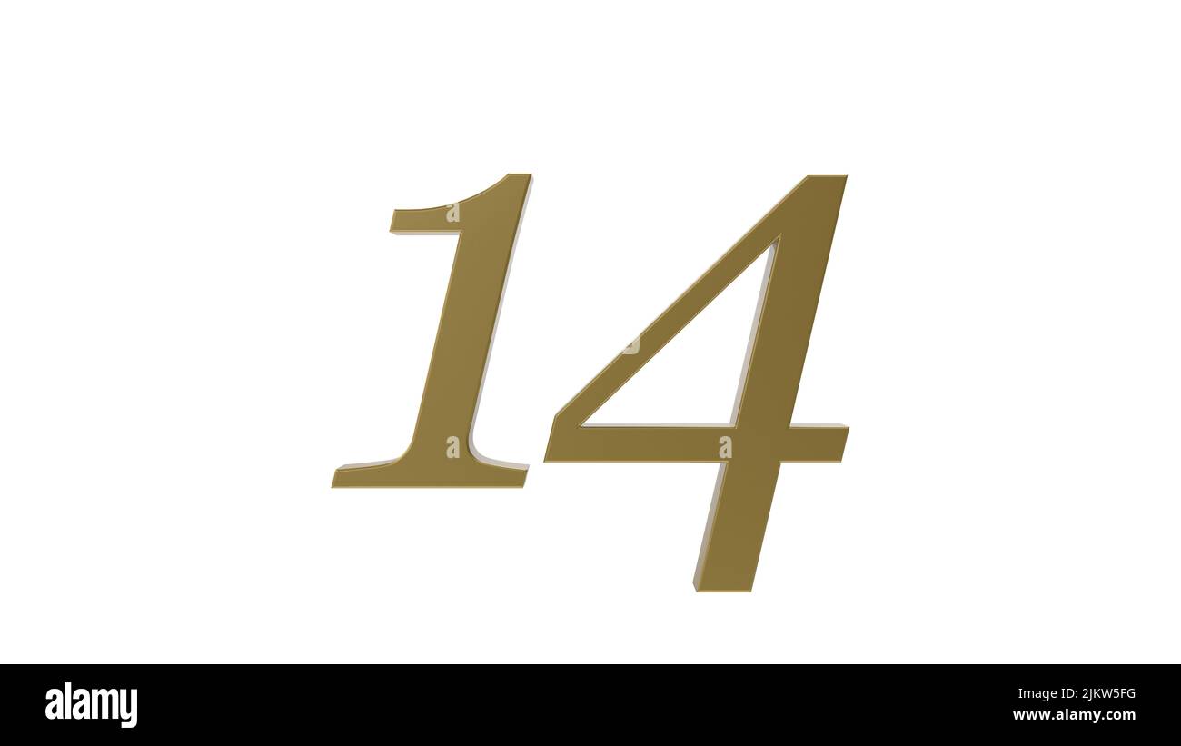 14 fourteen gold number 3d illustration render Stock Photo - Alamy