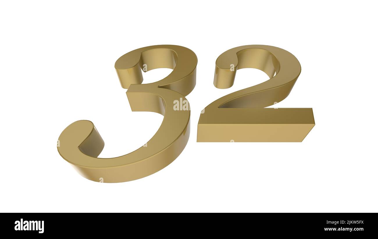 gold 32 number 3d illustration render Stock Photo