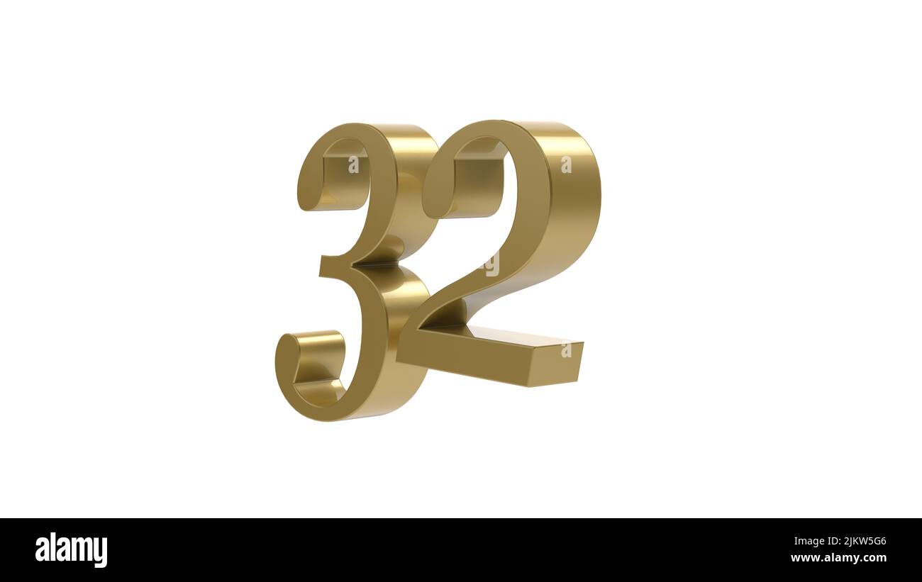 gold 32 number 3d illustration render Stock Photo