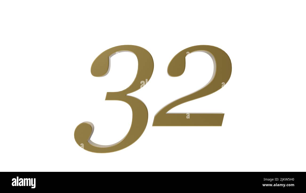 gold 32 number 3d illustration render Stock Photo