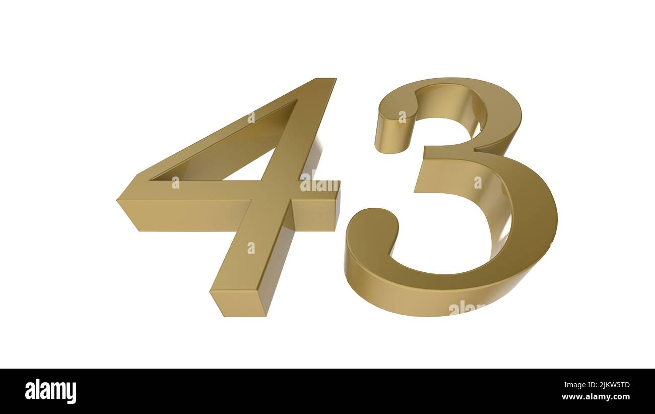 gold 43 number 3d illustration render Stock Photo - Alamy
