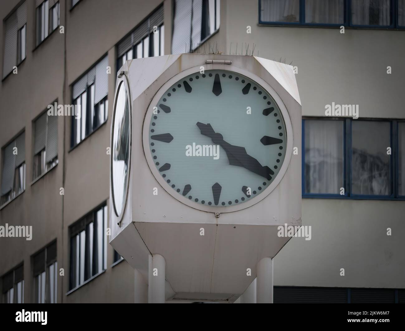 A closeup of the clock on Ban Jelacic Main Square in Zagreb, Croatia Stock Photo