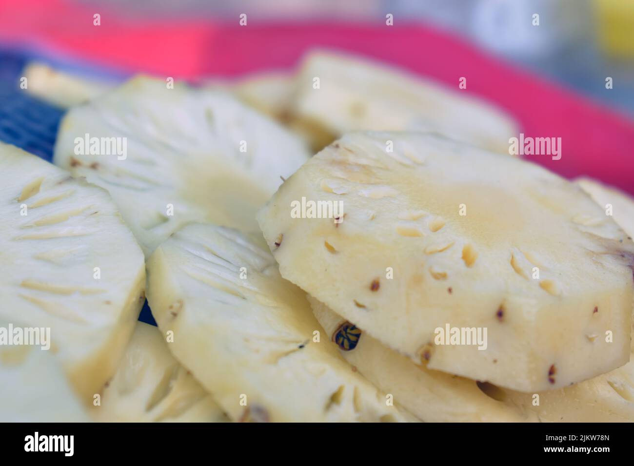 A close up slice pineapple background texture. Stock Photo