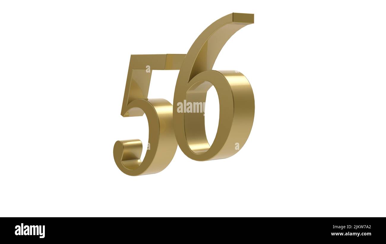 gold 56 number digit metal 3d render illustration Stock Photo - Alamy