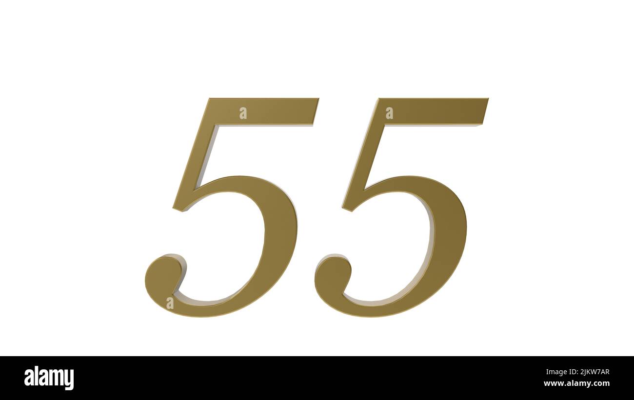 gold 55 number digit metal 3d render illustration Stock Photo - Alamy