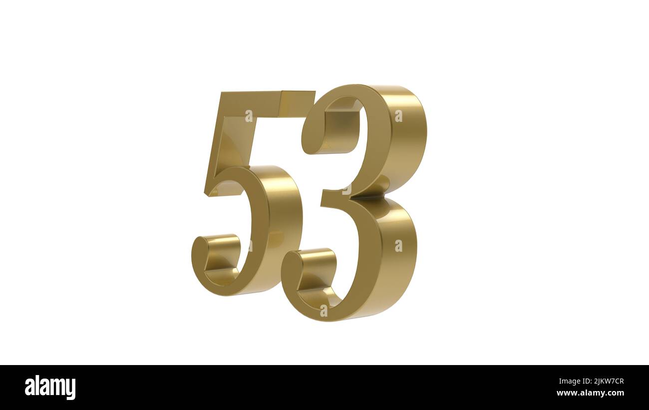 gold 53 number digit metal 3d render illustration Stock Photo - Alamy