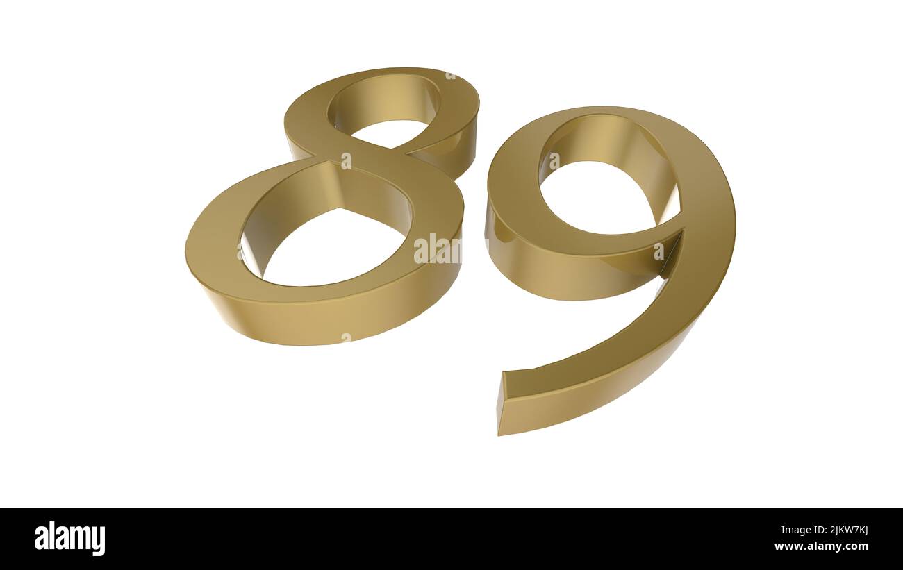 gold 89 number digit metal 3d render illustration Stock Photo