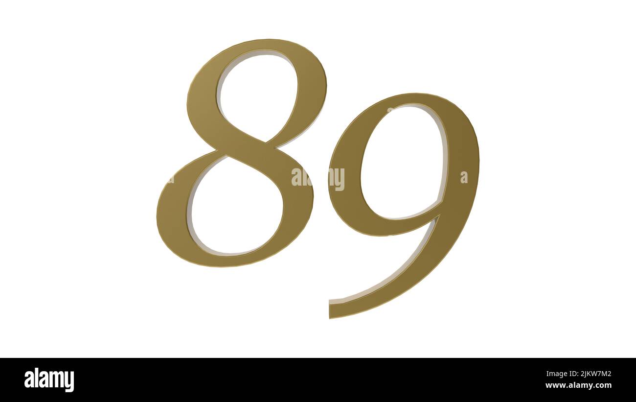 gold 89 number digit metal 3d render illustration Stock Photo