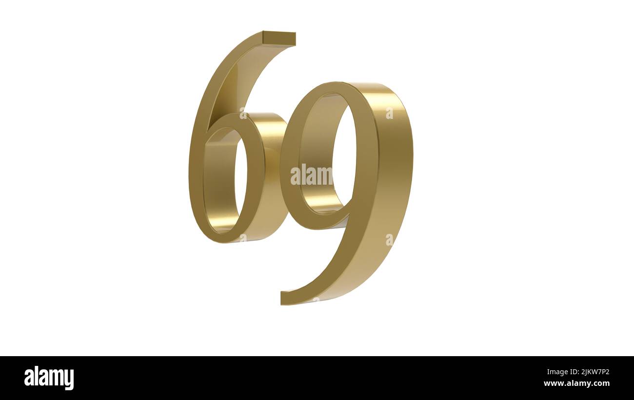 gold 69 number digit metal 3d render illustration Stock Photo - Alamy