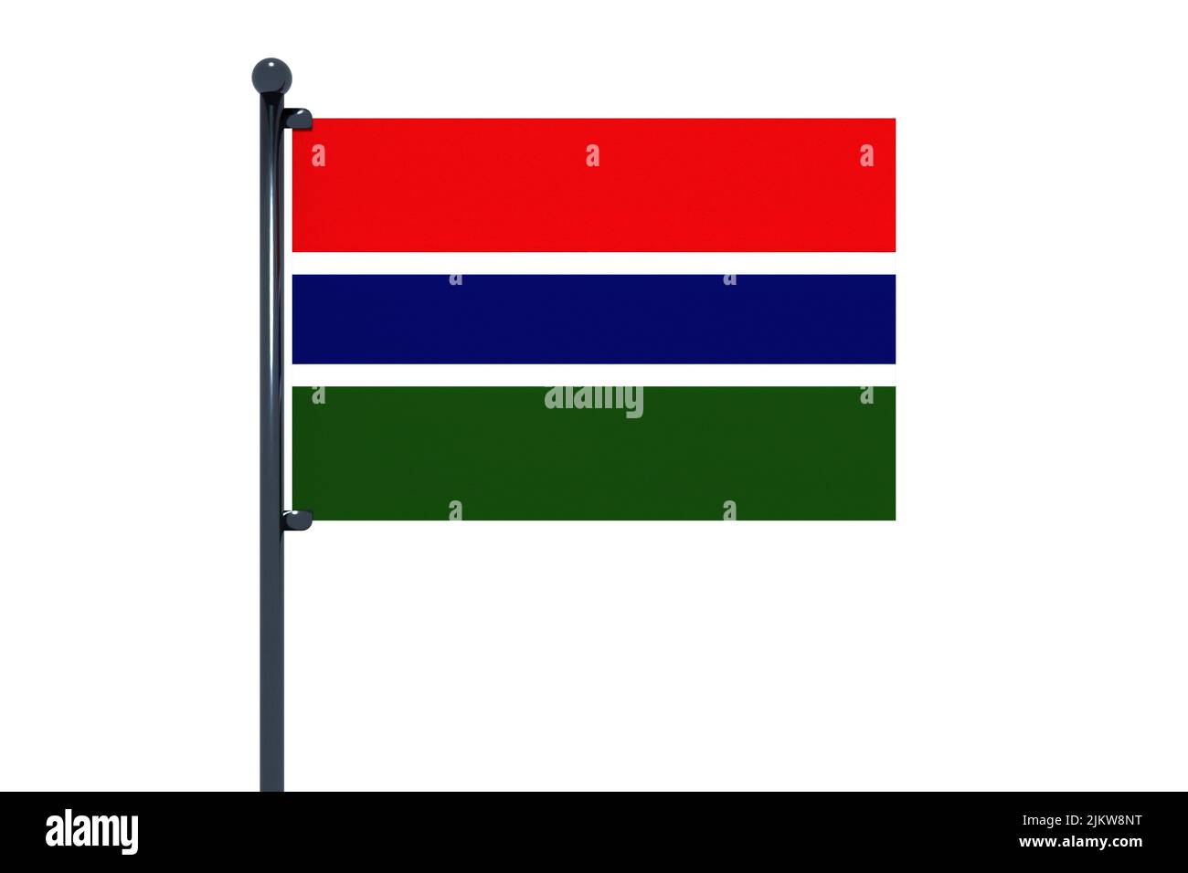 3D illustration of flag of Gambia with chrome flag pole with snap hooks ...
