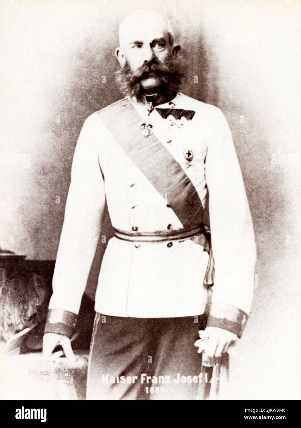 1888 , Wien , Austria   : The   celebrated austrian   Kaiser FRANZ JOSEF  ( 1830 - 1916 ) , Emperor of Austria , King of Hungary and Bohemia   - FRANCESCO GIUSEPPE - JOSEPH - ABSBURG - ASBURG - ASBURGO - NOBILITY - NOBILI - NOBILTA' - REALI  - ABSBURGO - HASBURG - ROYALTY  - moustache - baffi  ----  Archivio GBB Stock Photo