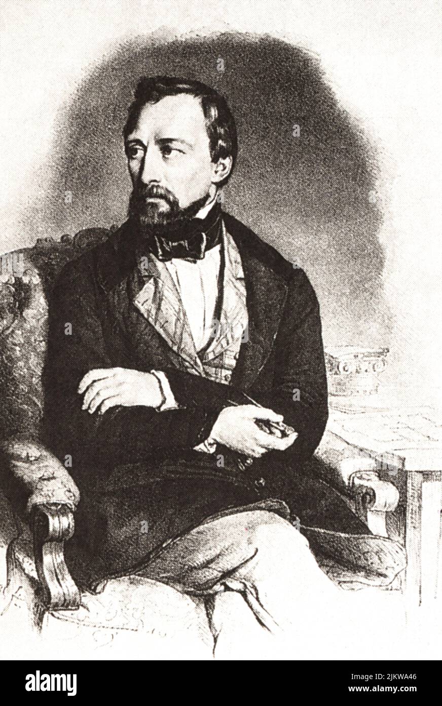 1865 ca., GERMANY  : Portrait of  GOTTFRIED SEMPER ( 1803 - 1879 ) , the preferred architect  from the king of Bayern LUDWIG II of Wittelsbach ( 1845 - 1886 ). In june 1867 shown a project for the new  Opera House in  Munich , on the bank of river Isar, but this inspired theatre building was never realized    - RE - REALI - ROYALTY - nobili - nobiltà - BAVIERA - music - classical - musica classica - portrait - ritratto  -  ARCHITETTO - ARCHITETTURA    ----  Archivio GBB Stock Photo