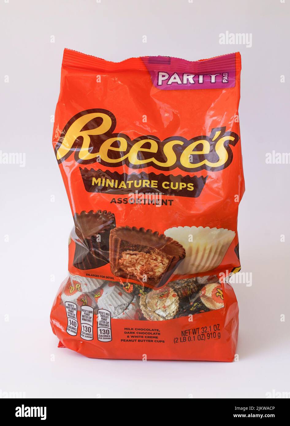 Bag of Reese's miniature cups, party pack, Reeses peanut butter cups. Stock Photo