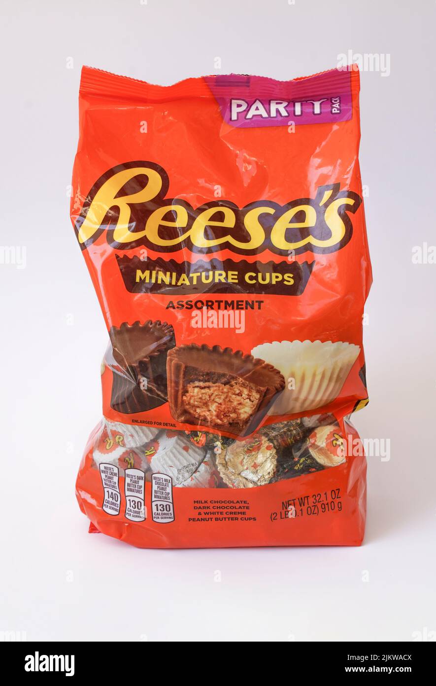 Bag of Reese's miniature cups, party pack, Reeses peanut butter cups. Stock Photo