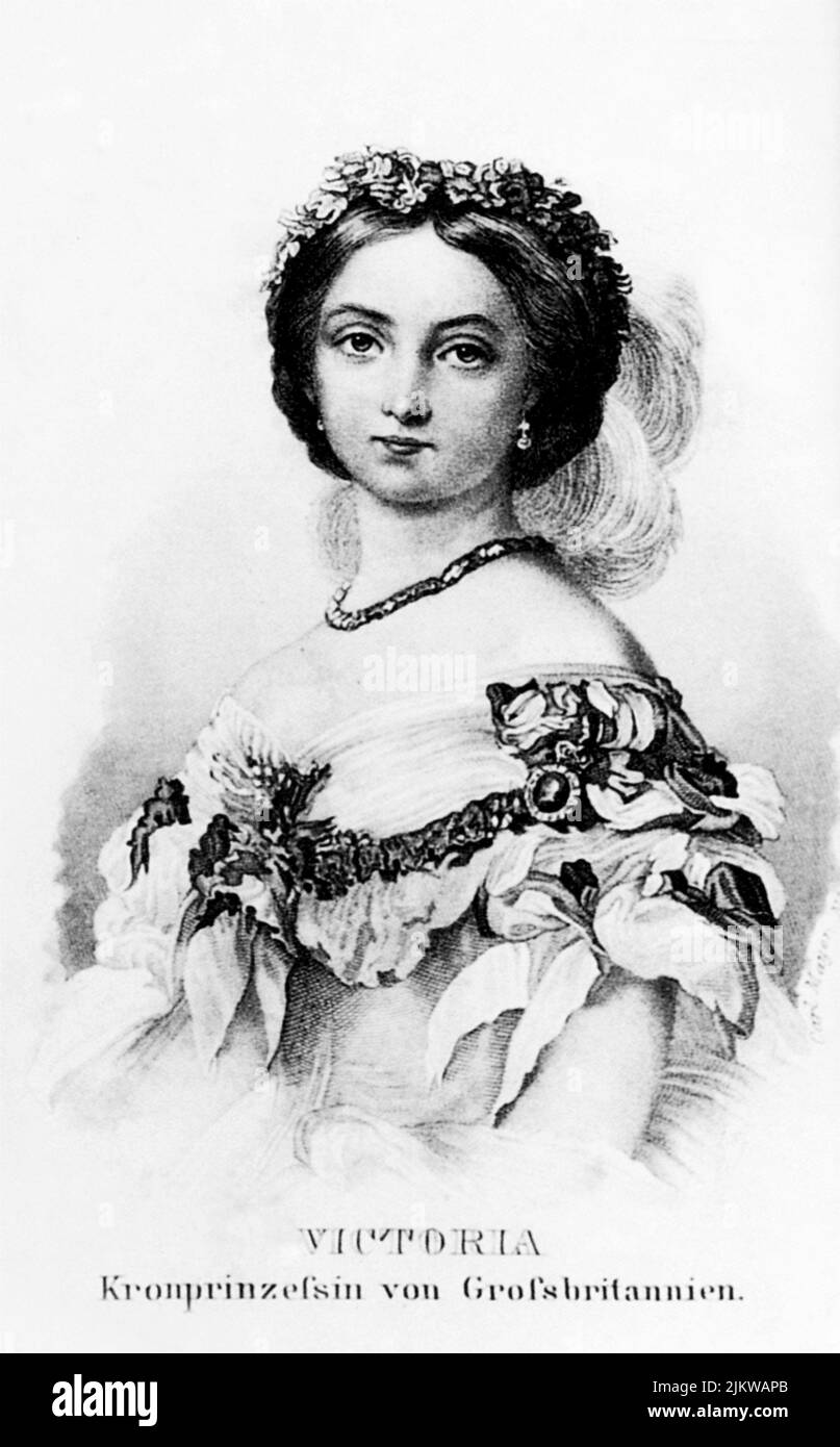 The Queen  VICTORIA of ENGLAND (  1819 - 1901 ) , Empress of U. K. - Regina Vittoria - perle - pearls  - engraving - incisione  - ritratto - portrait - ROYALTY - REALI - Nobiltà - Nobility - regina - imperatrice  - orecchini - orecchino - earrings - eardros - jewell - gioiello - gioielli - jewells  - pearls - perla - perle - diamante - diamanti - diamonds  - collana - necklace - scollatura - decolleté - neckline - neckopening -  ----  Archivio GBB Stock Photo