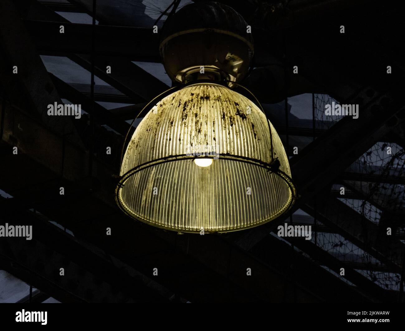 Industrial lights in dark urban roof setting Stock Photo Alamy