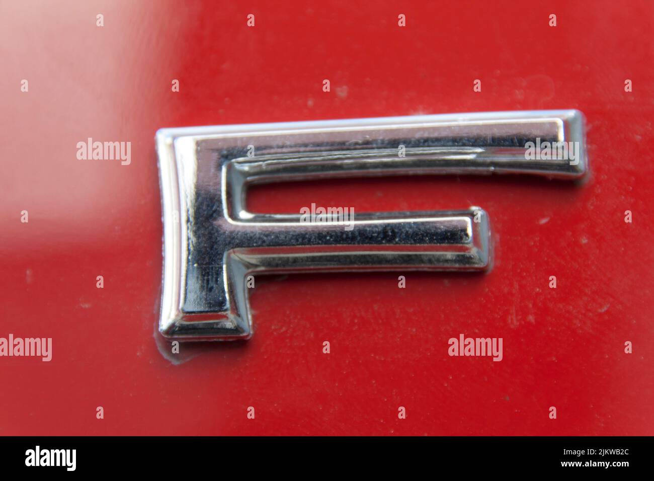 letter F from the hood of a ford vehicle Stock Photo
