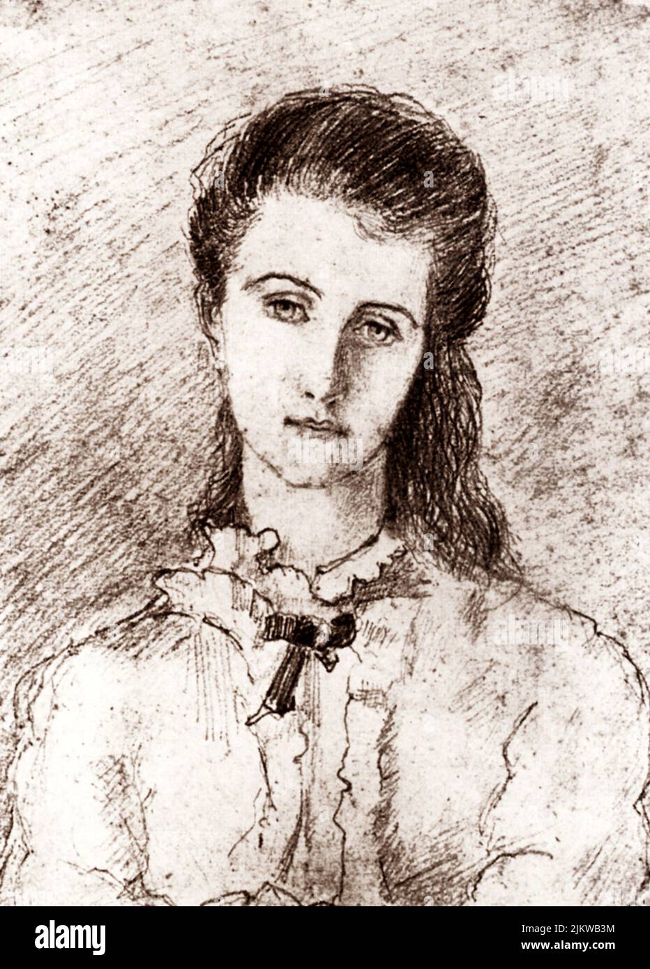 1877 , Oxford , England   :  FLORENCE BALCOMBE , the first love of  celebrated irish writer and dramatist OSCAR WILDE ( 1854 - 1900 ), portrait sketched by him   - SCRITTORE - LETTERATURA - LITERATURE - POET - POETA - POESIA - DRAMMATURGO - playwriter - play-writer - TEATRO - THEATER - THEATRE  - POETRY   ----  Archivio GBB Stock Photo
