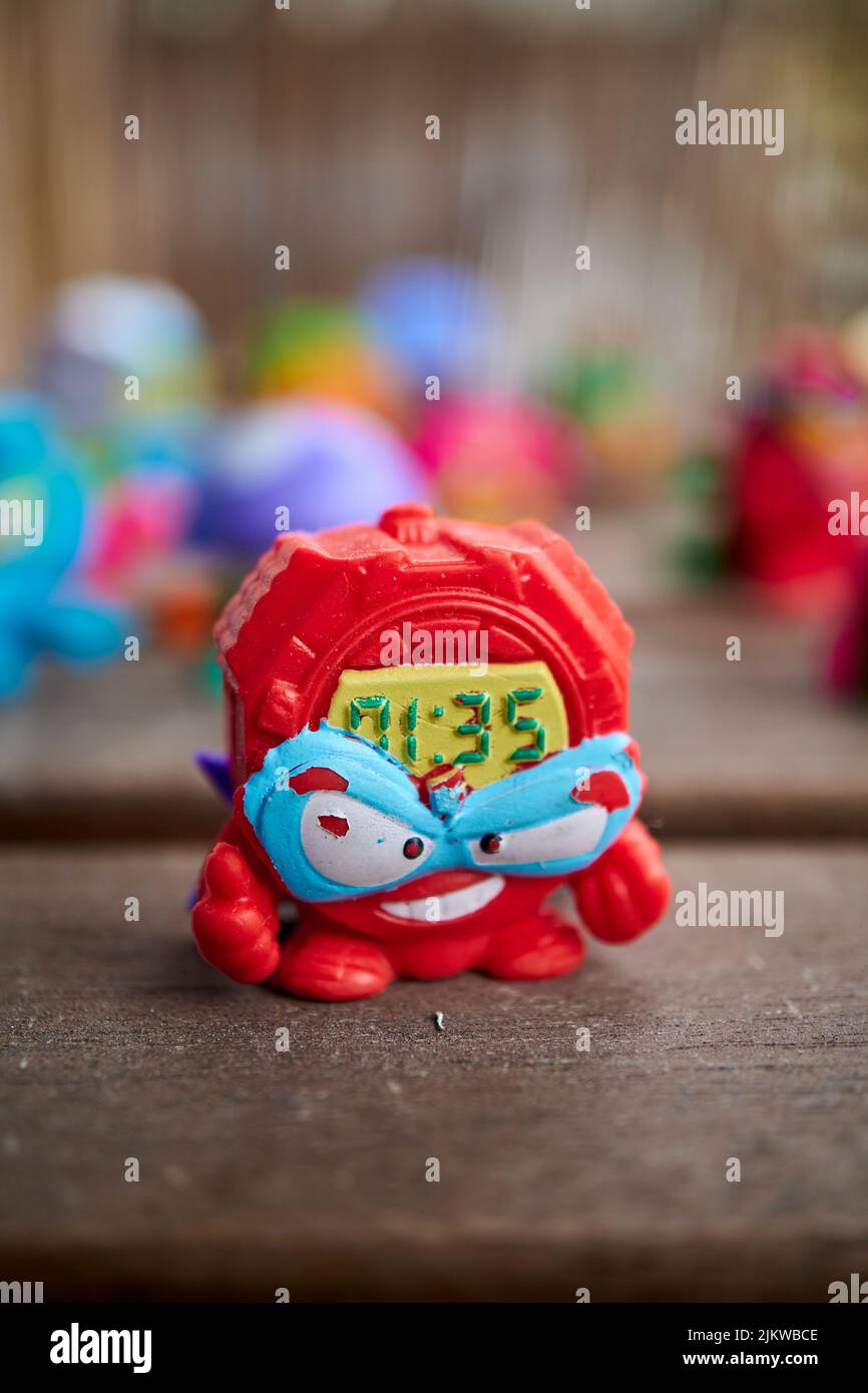 A Magic Box brand Super Thing clock-shaped toy figurine of the hero team Stock Photo