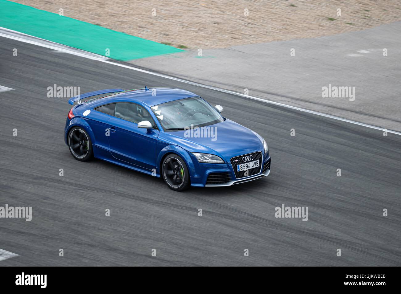 Navarre, Spain; March 7, 2021: Blue second generation Audi TT RS on the race track Stock Photo