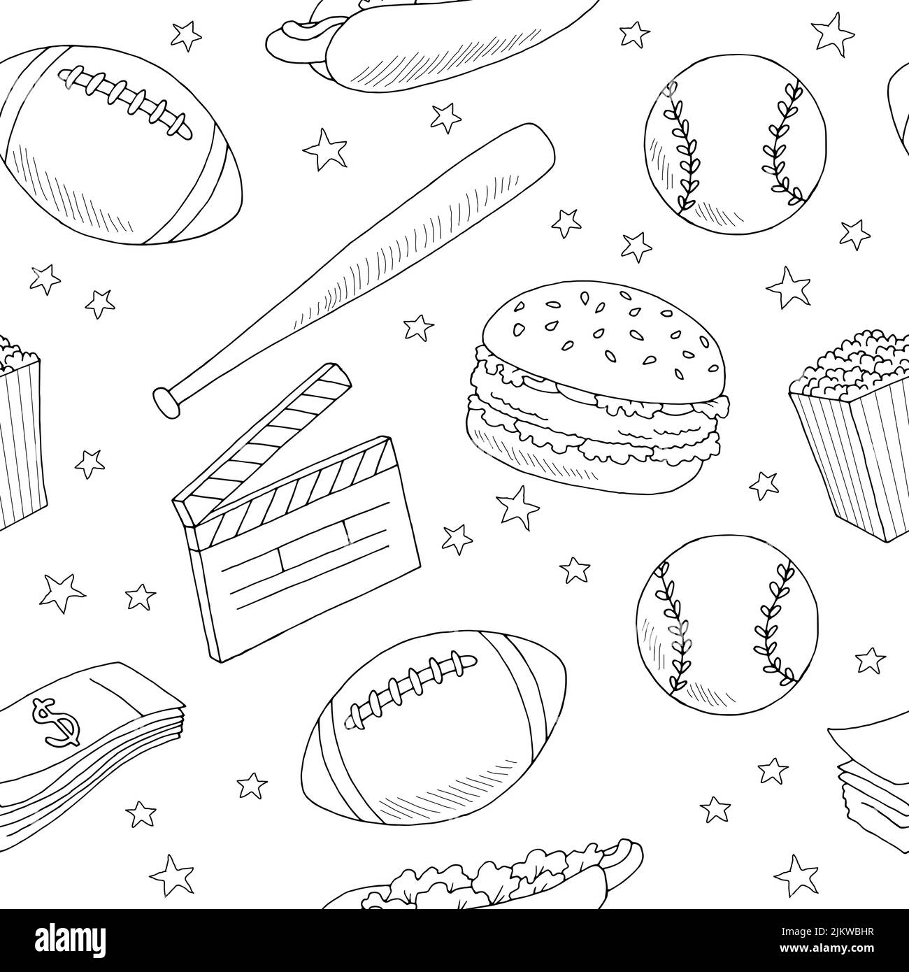 USA seamless pattern background graphic black white sketch illustration vector Stock Vector
