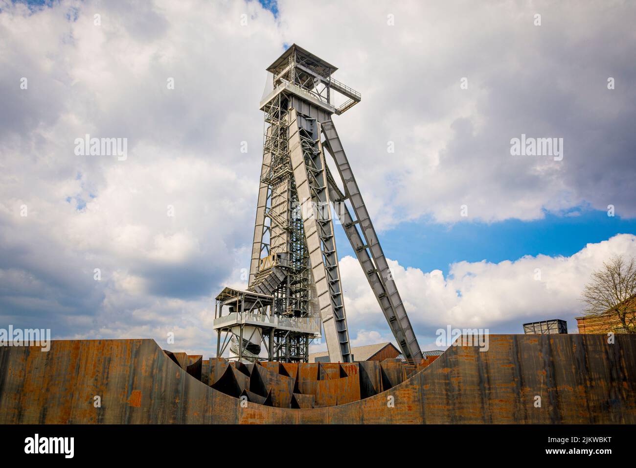 Genk, Belgium, April 2022: View on one of the coal mine shafts of C-mine in Genk, Belgium Stock Photo