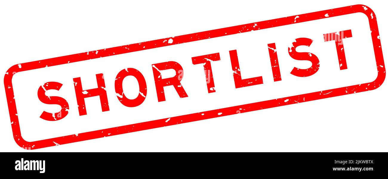 Grunge red shortlist word square rubber seal stamp on white background