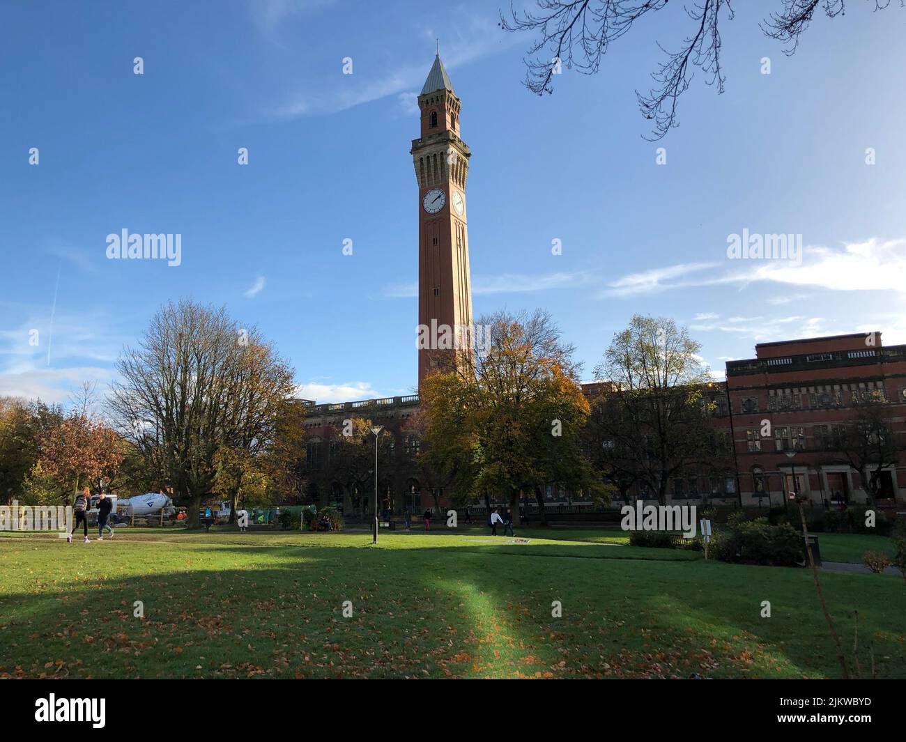 A picturesque view of the Joseph Chamberlain Memorial Clock Tower in
