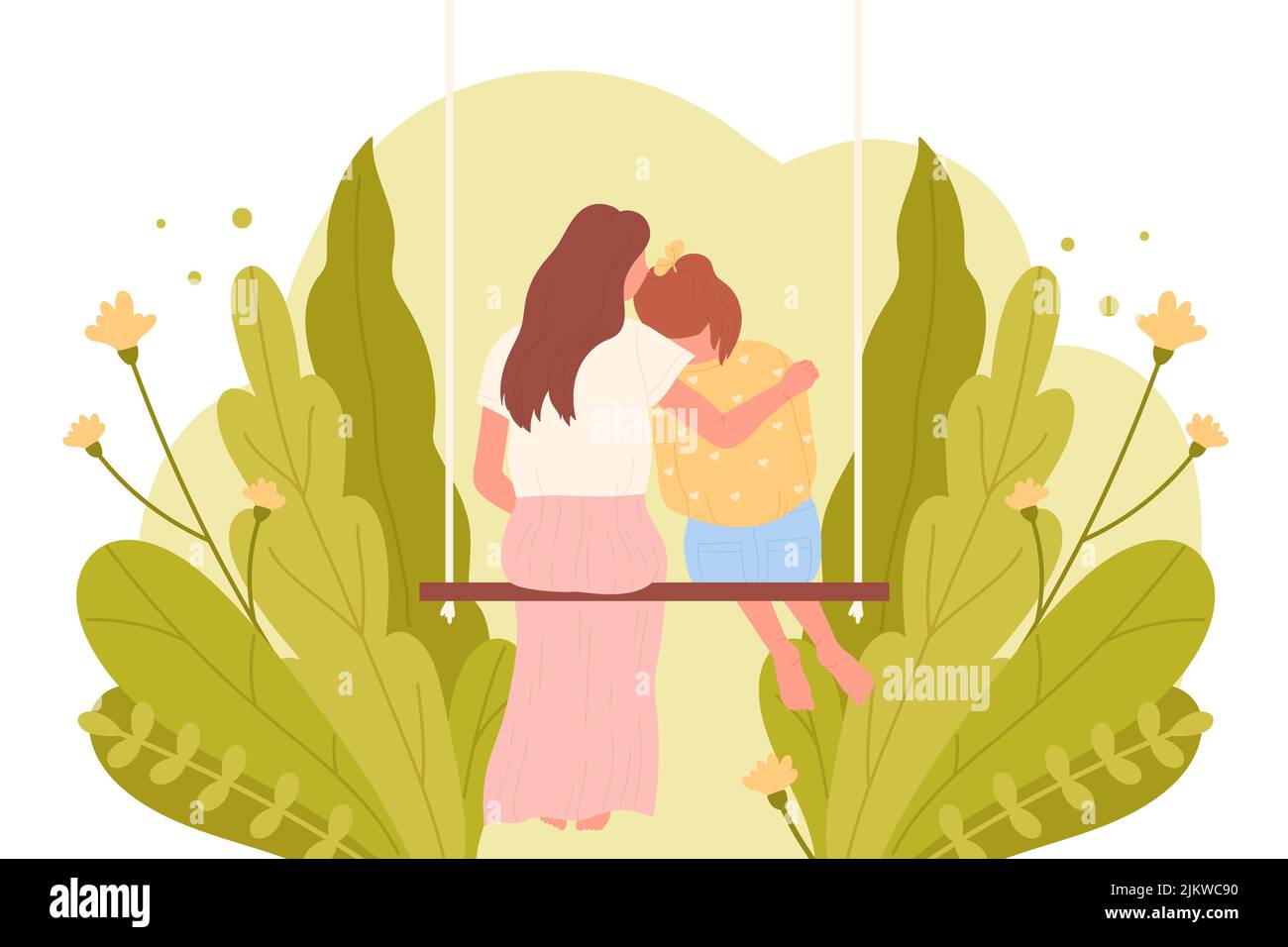 Mother Hugging Daughter Rear View Stock Vector Images Alamy