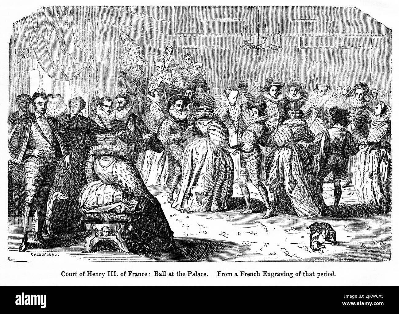Court of Henry III of France, Ball at the Palace, Illustration from the Book, 'John Cassel’s Illustrated History of England, Volume II', text by William Howitt, Cassell, Petter, and Galpin, London, 1858 Stock Photo