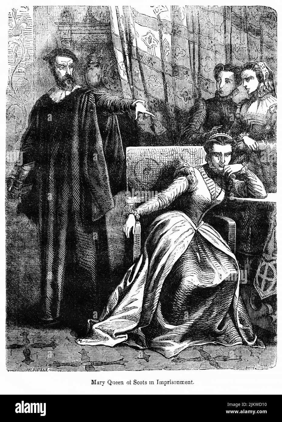 Mary Queen of Scots in Imprisonment, Illustration from the Book, 'John Cassel’s Illustrated History of England, Volume II', text by William Howitt, Cassell, Petter, and Galpin, London, 1858 Stock Photo