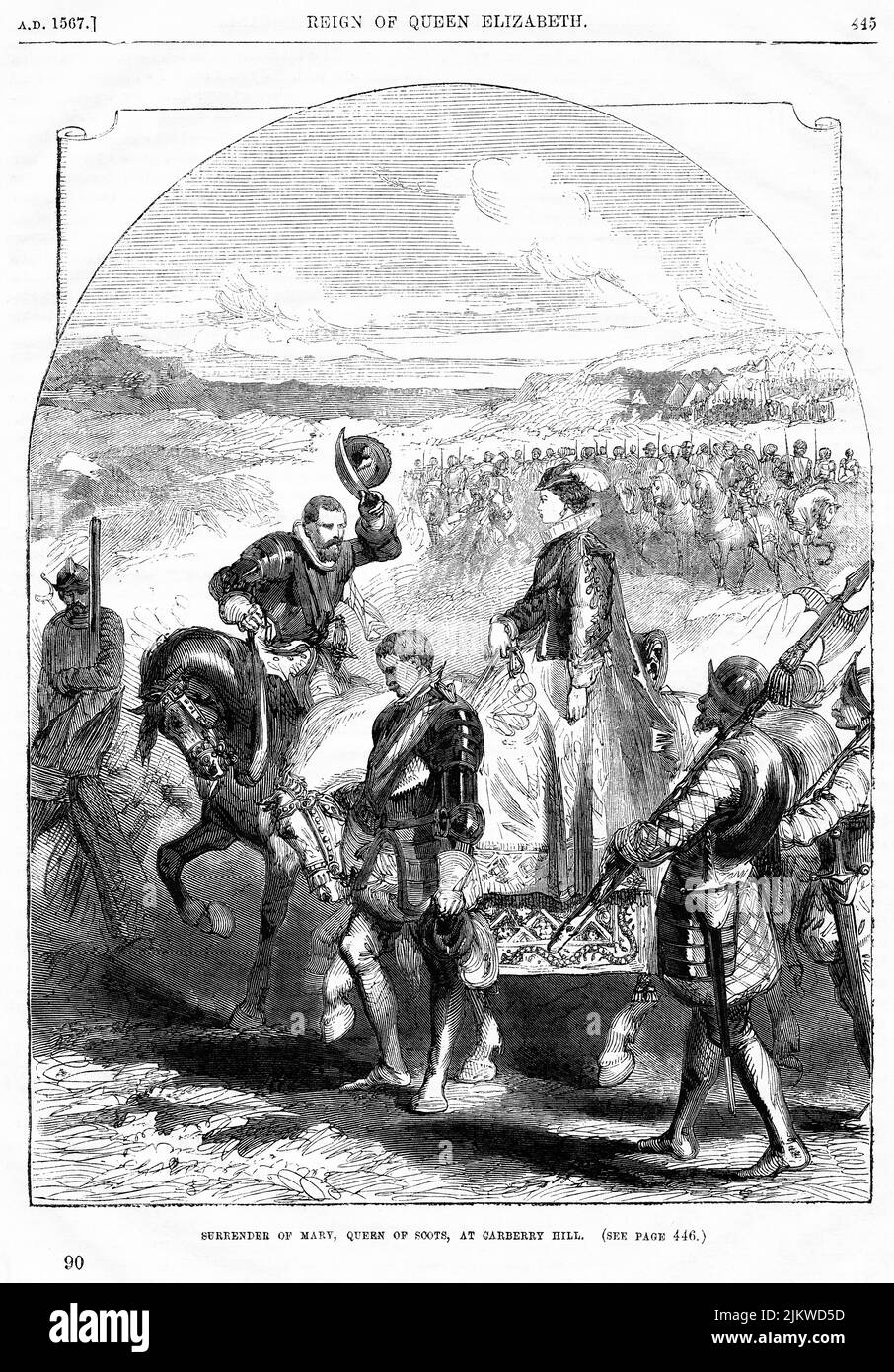 Surrender of Mary, Queen of Scots, at Carberry Hill, Illustration from the Book, 'John Cassel’s Illustrated History of England, Volume II', text by William Howitt, Cassell, Petter, and Galpin, London, 1858 Stock Photo