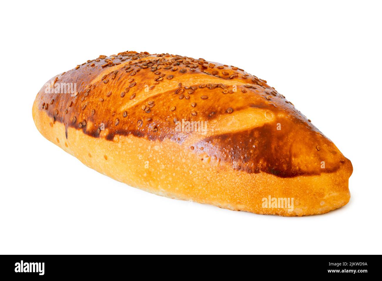 Isolated sweet pastry bun isolated on white background. With sesame seeds and grain Stock Photo