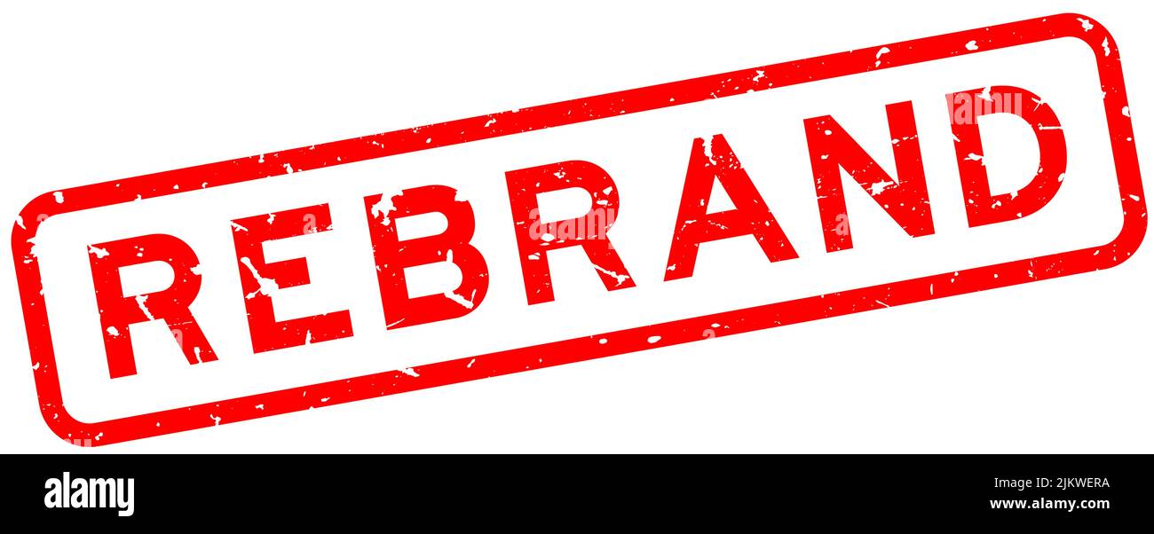 Grunge red rebrand word square rubber seal stamp on white background ...