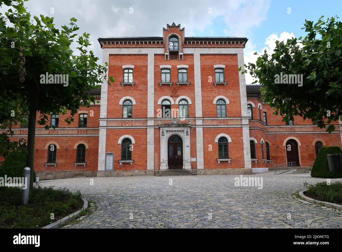 Town hall of the city Rosenheim in Bayern, Germany. The building is used as police department in the german TV show 'Rosenheim Cops' Stock Photo