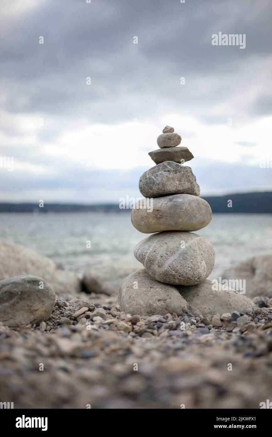 A pyramid of stones symbolizes zen, harmony, balance Stock Photo Alamy