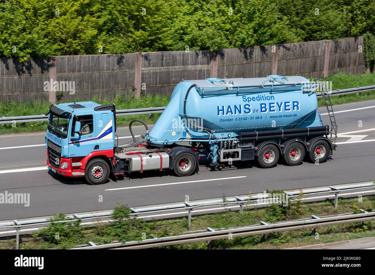 Hans de Beyer DAF CF truck with silo trailer on motorway Stock Photo