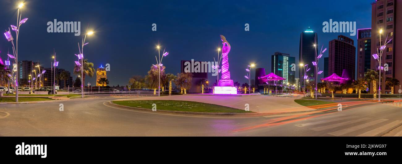 A panoramic shot of the modern city of Erbil, Iraq the capital city of Kurdistan region in the evening Stock Photo