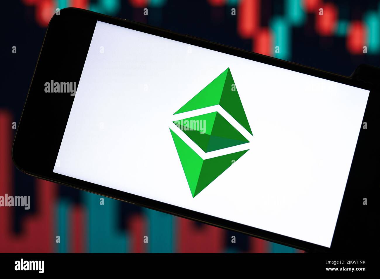 Ethereum Classic (ETC) editorial. Illustrative photo for news about Ethereum Classic (ETC) - a cryptocurrency Stock Photo