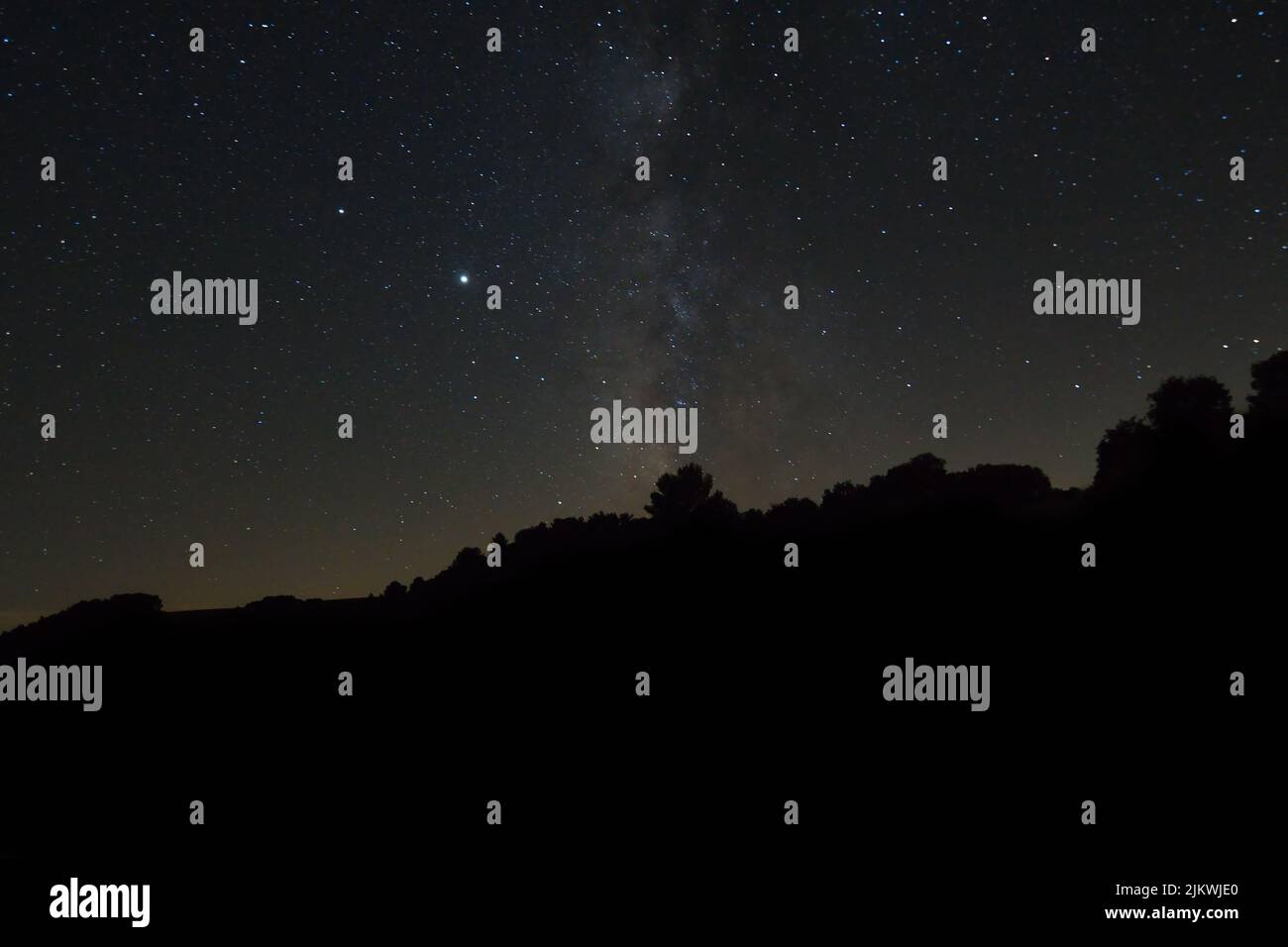 A silhouette of trees under starry night sky Stock Photo - Alamy