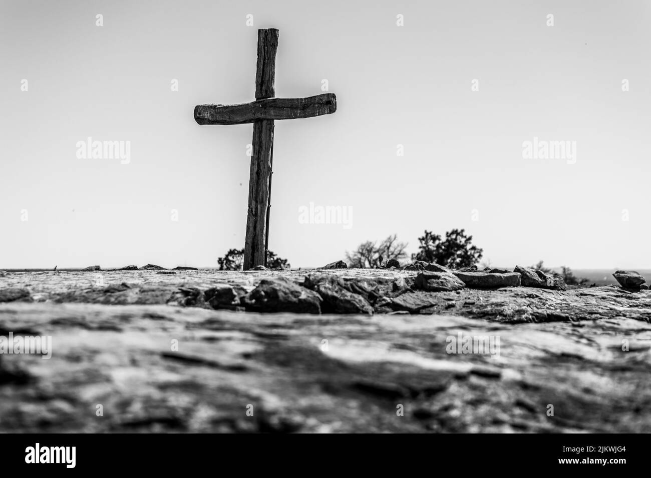 Cross overlooking Texas Hill Country Stock Photo
