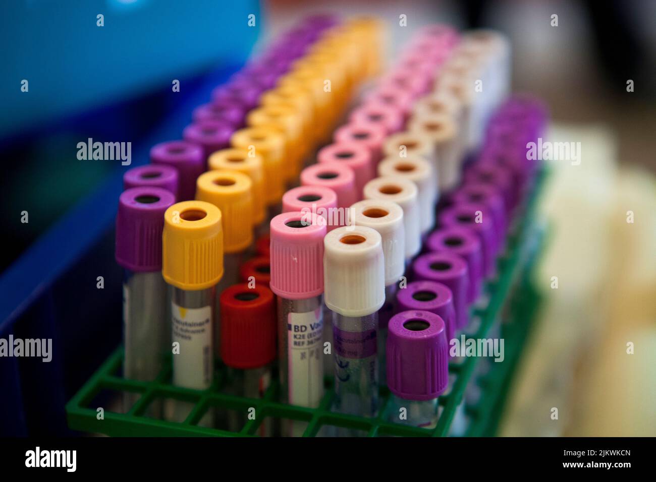 Donate blood in test tubes at a blood collection facility Stock Photo