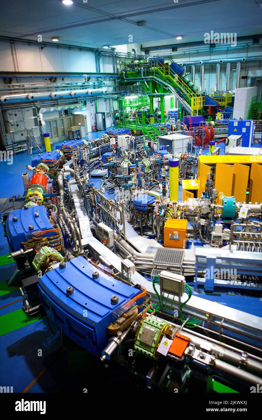 View of the synchrotron or circular particle accelerator of a hadrontherapy center for cancer treatment. Stock Photo