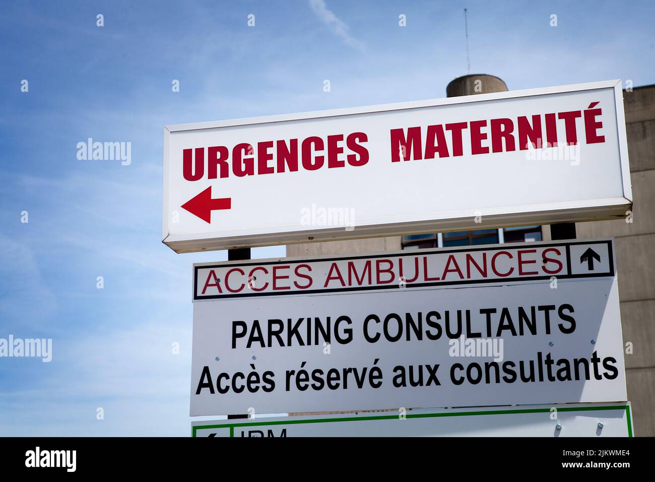 Maternity emergency sign in hospital center of France. Stock Photo